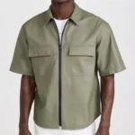 Custom Mens Short Sleeves Outwear Street Style Causal Leather Zip up Windbreaker Jacket