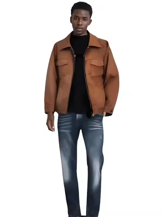 OEM Custom Men's Retro Brown Jacket American Vintage Short Bomber with Hooded Collar Casual Leather Winter Zipper Jackets - Image 5