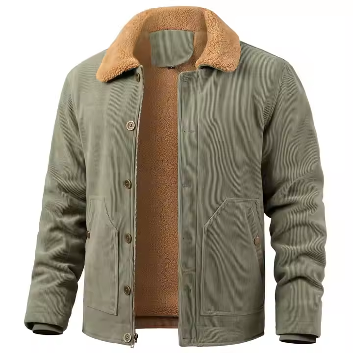 Custom Men's Corduroy Jacket Warm Wool Lining Jacket Retro Winter Truck Driver Deck Jacket Hoodies and Sweatshirt
