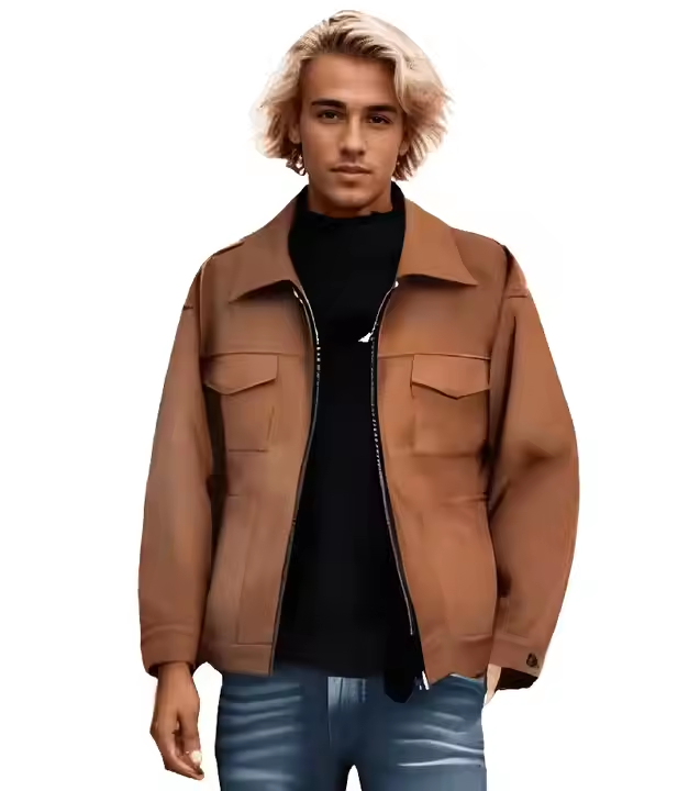 OEM Custom Men's Retro Brown Jacket American Vintage Short Bomber with Hooded Collar Casual Leather Winter Zipper Jackets - Image 4