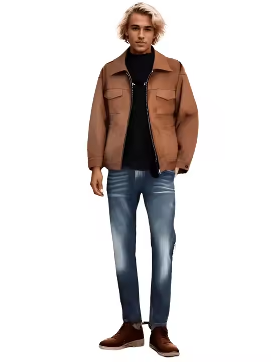 OEM Custom Men's Retro Brown Jacket American Vintage Short Bomber with Hooded Collar Casual Leather Winter Zipper Jackets - Image 3