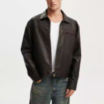Custom Men's Vintage Zip up Leather Bomber Jacket High Quality Waterproof Seamless Breathable Woven Canvas Jackets