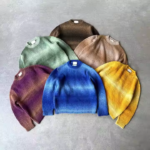 Custom OEM Crew Neck Sweater Long Sleeve Striped Sweater Men Gradient Knitted Pullover Jacquard Knitwear Men Mohair Sweater