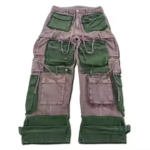 Wholesale Custom Men Oversize Washed Denim High Waist Color Pockets and Bottom Cargo Pants