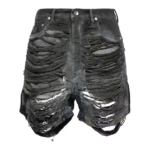 Custom Men's Distressed Denim Shorts Cotton Pattern Print Embroidery Side Slits Front Button and Zip Shorts