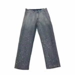 Custom Rhinestone High Waist Denim Elegant Diamond Straight Leg Pants Streetwear High Quality Jeans Unisex