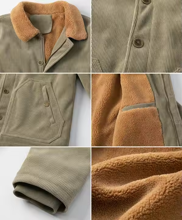 Custom Men's Corduroy Jacket Warm Wool Lining Jacket Retro Winter Truck Driver Deck Jacket Hoodies and Sweatshirt - Image 3