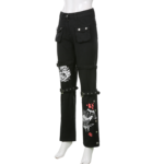 Custom Cyber Punk Goth Baggy Denim Women's High-Waist Straight Y2K Solid Dark Academic Cargo Pants Floral Hip Hop Hippie Trousers