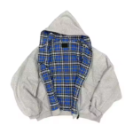 OEM Custom Retro Checkered Patchwork Design Hoodie Sweatshirt Men's Oversized Street Zip up Hoodie