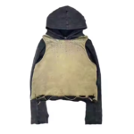 Custom Print Ripped 100% Cotton Double Layer Waffle Knit Distressed Vintage Acid Wash Crop Hoodie