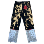 Custom Men's High Waist Retro Cargo Pants Light Wash Denim Jeans Floral Embroidery Patch Straight Loose Baggy Fit Vintage Street