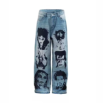 Custom Men's All-Season Hip Hop Casual Loose Straight Baggy Jeans Graphic Designer Streetwear Denim Pants