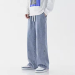 Custom Men's Casual Mid Elastic Denim Pants Wide Leg Jeans Animal Floral Comfortable Loose Straight High Street Pants