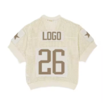 Manufacturer Custom Logo V Neck Short Sleeve Hollow Crochet T Shirt Knit Sweater Thin Casual Style Football Basketball Jerseys