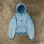 Custom Unisex Sun Faded Vintage Acid Wash Denim Hoodie Embroidery Solid Pattern Men's Zip up Hoodies