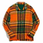 OEM Custom Men's Orange Plaid Jacket Casual Overshirt with Stand Collar Two Patch Pockets Jackets