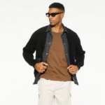 Custom New Design Men's Casual Cardigan Denim Jacket Loose Splicing Contrasting Color Knitting Sweater with Zipper Jacket