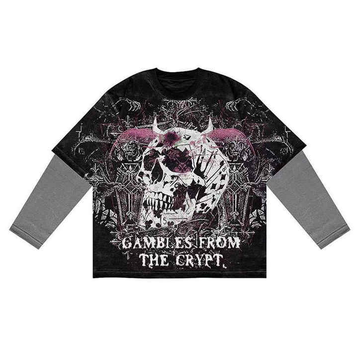 Custom Men's Cotton T-Shirt Screen Printing Hip Hop Patchwork Double Layer Long Sleeves DTG Print Shirts - Image 5