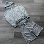 Custom Heavyweight Cotton French Terry Vintage Acid Wash Cropped Boxy Zip-up Hoodie Set Zip up Hoodie