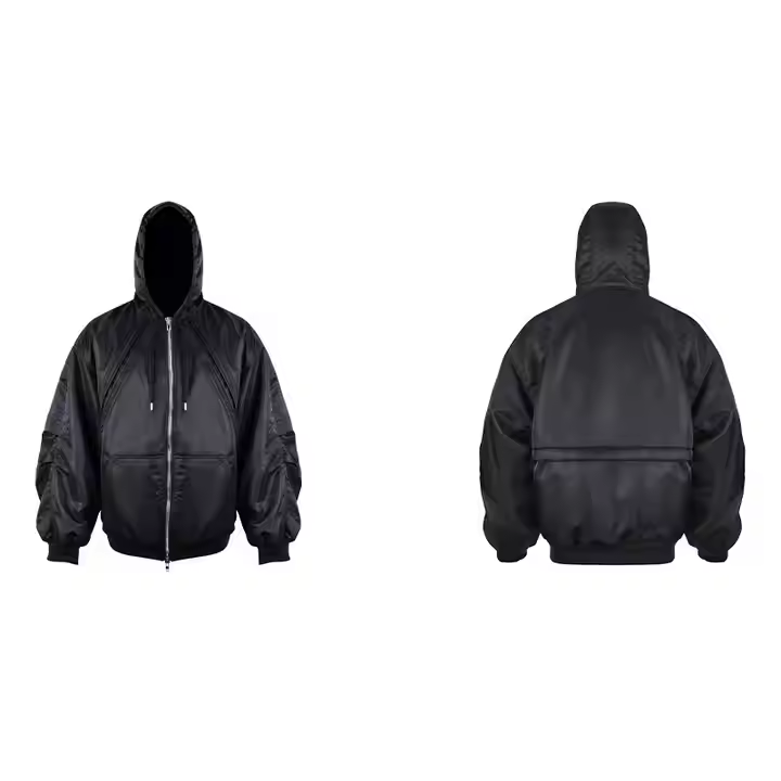 OEM Custom Men's Hoodie Jacket Long Sleeved Hooded with Multi Zipper Casual Style Winter Season Washed Jackets - Image 3