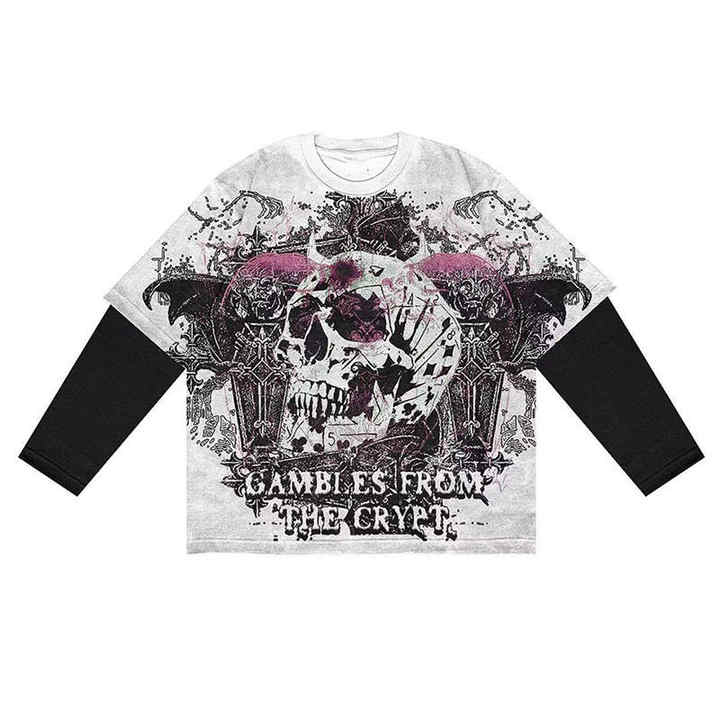 Custom Men's Cotton T-Shirt Screen Printing Hip Hop Patchwork Double Layer Long Sleeves DTG Print Shirts - Image 3