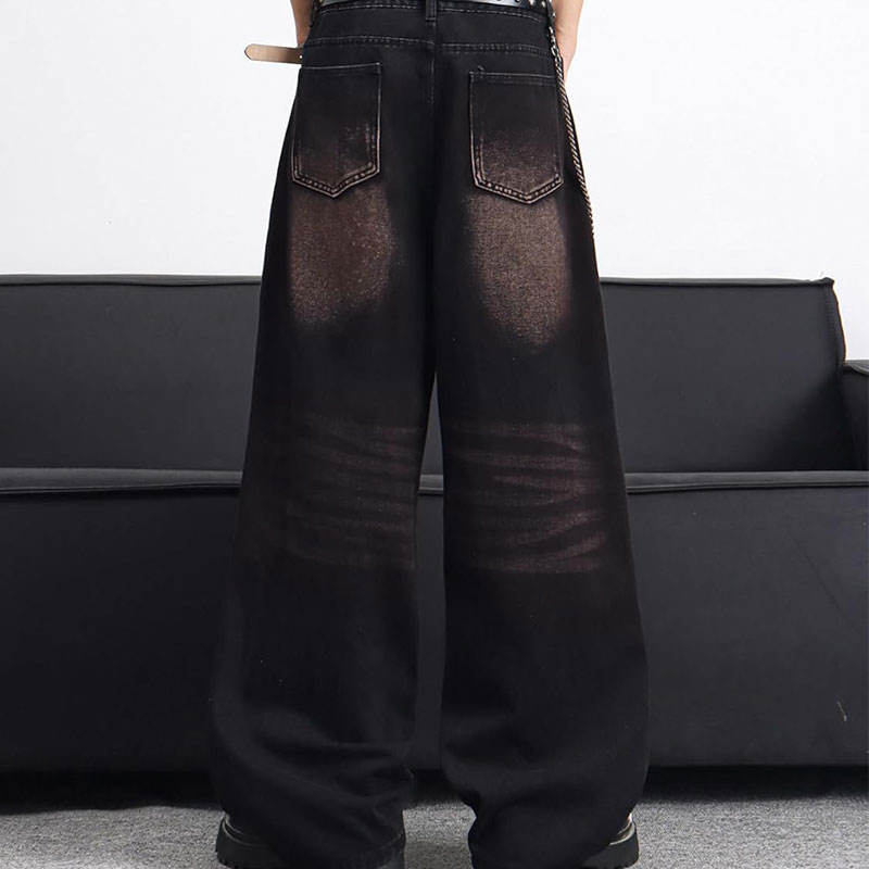 Custom Acid Wash Vintage Denim Pants Baggy Wide Leg Mid Waist Woven Denim Sun Fade Wash Pants - Image 3