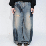Custom Vintage Distressed Pants Loose Wide Leg Jeans for Men Sun Fade  Wash Pants