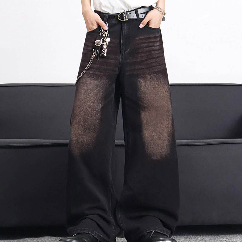 Custom Acid Wash Vintage Denim Pants Baggy Wide Leg Mid Waist Woven Denim Sun Fade Wash Pants - Image 4