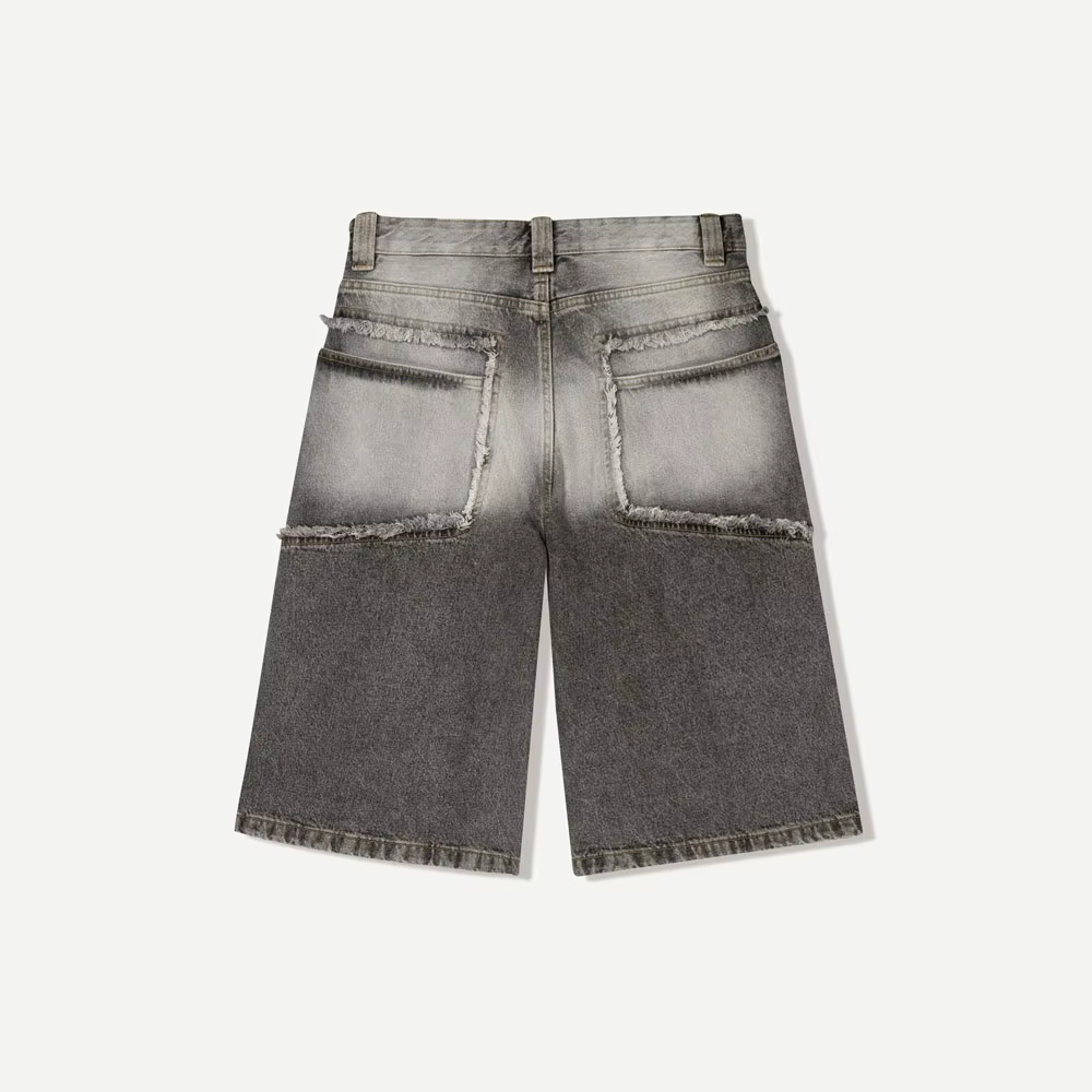 Custom Men's Streetwear Vintage Sun Fade Wash Shorts Embroidery Logo Distressing Denim Shorts for Men - Image 4