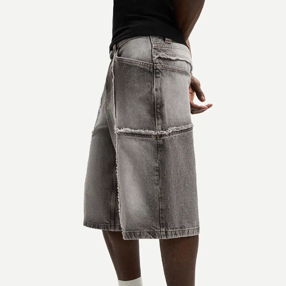 Custom Men's Streetwear Vintage Sun Fade Wash Shorts Embroidery Logo Distressing Denim Shorts for Men - Image 2