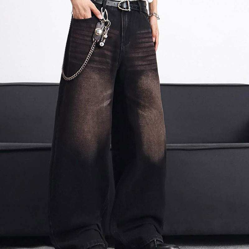Custom Acid Wash Vintage Denim Pants Baggy Wide Leg Mid Waist Woven Denim Sun Fade Wash Pants - Image 2