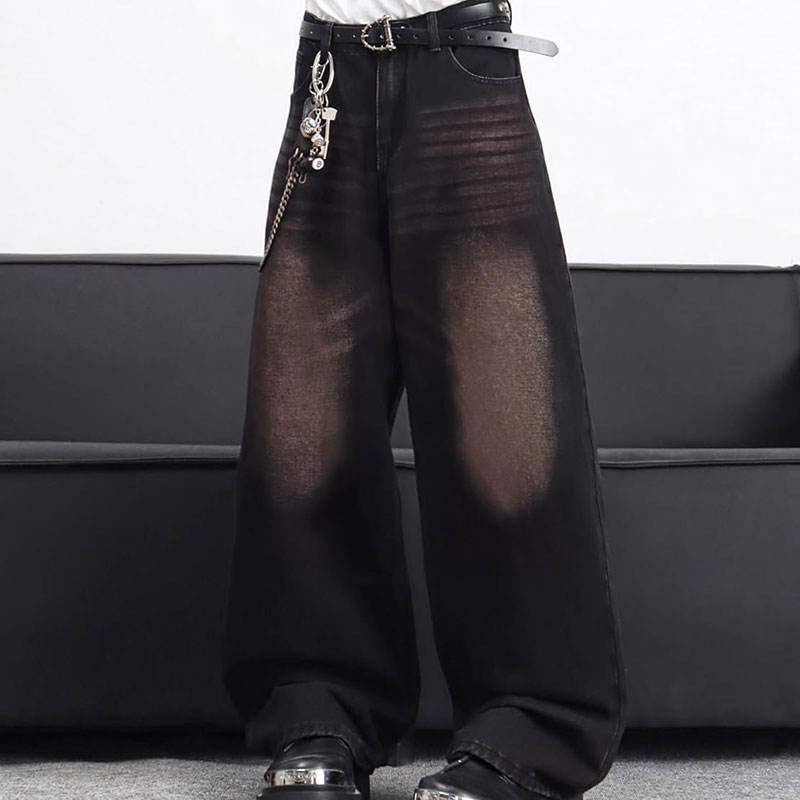 Custom Acid Wash Vintage Denim Pants Baggy Wide Leg Mid Waist Woven Denim Sun Fade Wash Pants - Image 5