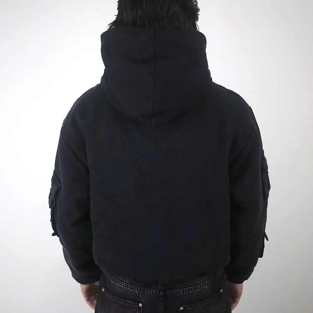 Custom High Quality Hooded Jacket Men's Streetwear Super Oversized Canvas Satin Zip to Top High Street Jacket - Image 4