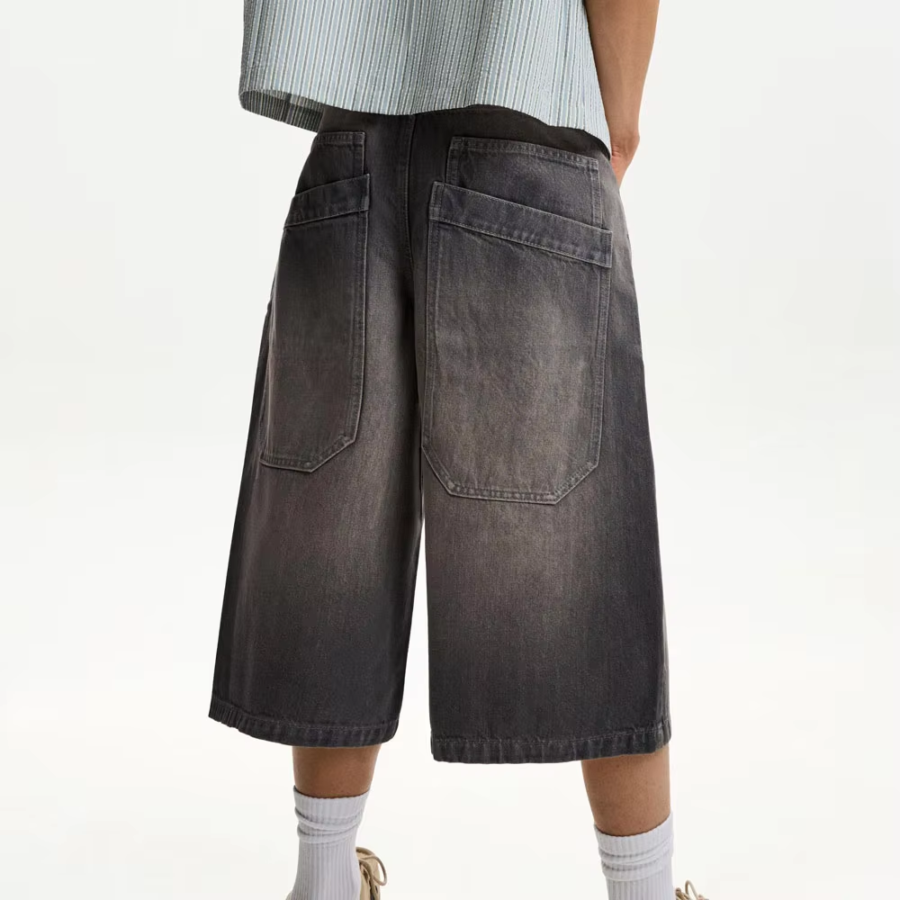 Custom Summer Bulk Leather Label Men's Jeans Shorts Baggy Denim Shorts Sun Fade Wash Hip Pop Shorts - Image 5