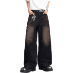 Custom Acid Wash Vintage Denim Pants Baggy Wide Leg Mid Waist Woven Denim Sun Fade Wash Pants