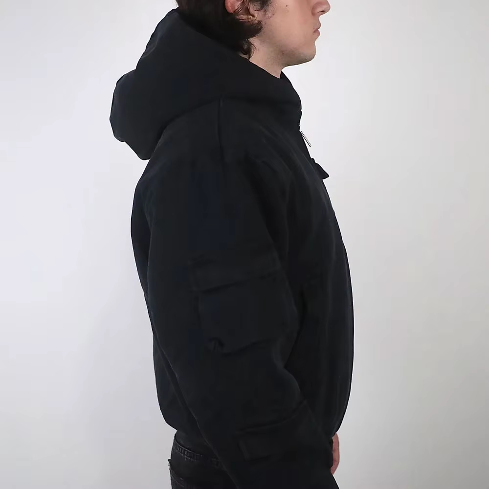 Custom High Quality Hooded Jacket Men's Streetwear Super Oversized Canvas Satin Zip to Top High Street Jacket - Image 2