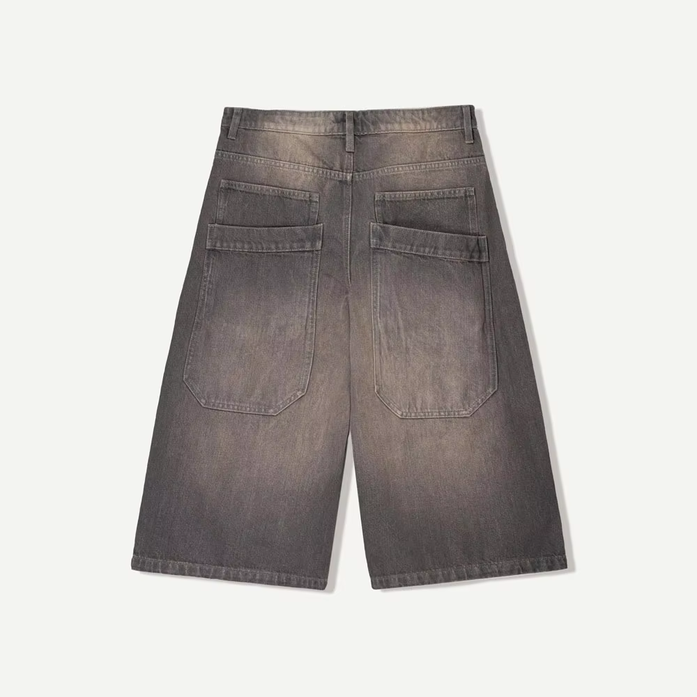 Custom Summer Bulk Leather Label Men's Jeans Shorts Baggy Denim Shorts Sun Fade Wash Hip Pop Shorts - Image 4