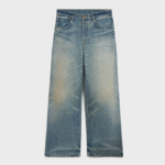 Custom Wholesale Men's Street Style Mid Waist Baggy Straight Sun Fade Wash Dark Blue Denim Hip Hop Wide-Leg Pants